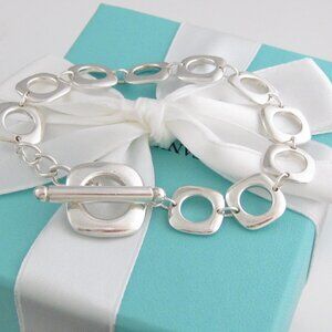 Tiffany & Co. Sterling Silver Square Cushion Links 7 3/4" Toggle Bracelet
